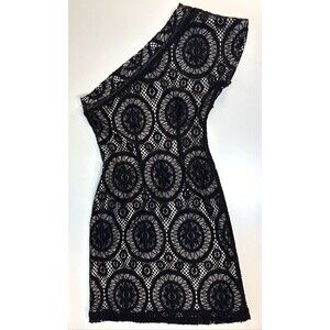 Collective Concepts Medium Black Lace One shoulder Dress Lined Chic Resort